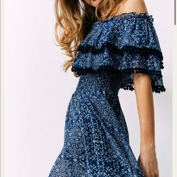 MISA Los Angeles Maribel Pom Pom trim midi dress - Picture 2 of 4